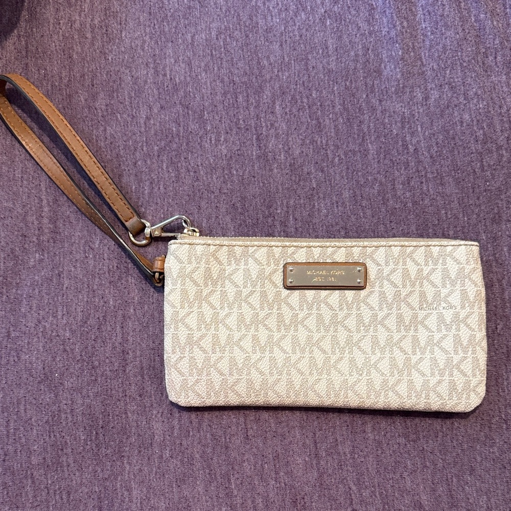 Michael Kors Monogram Beige Wristlet